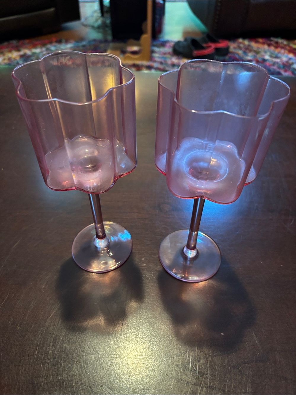 Uniquely Yours Set of 2 Pink Wine Glasses NWOT